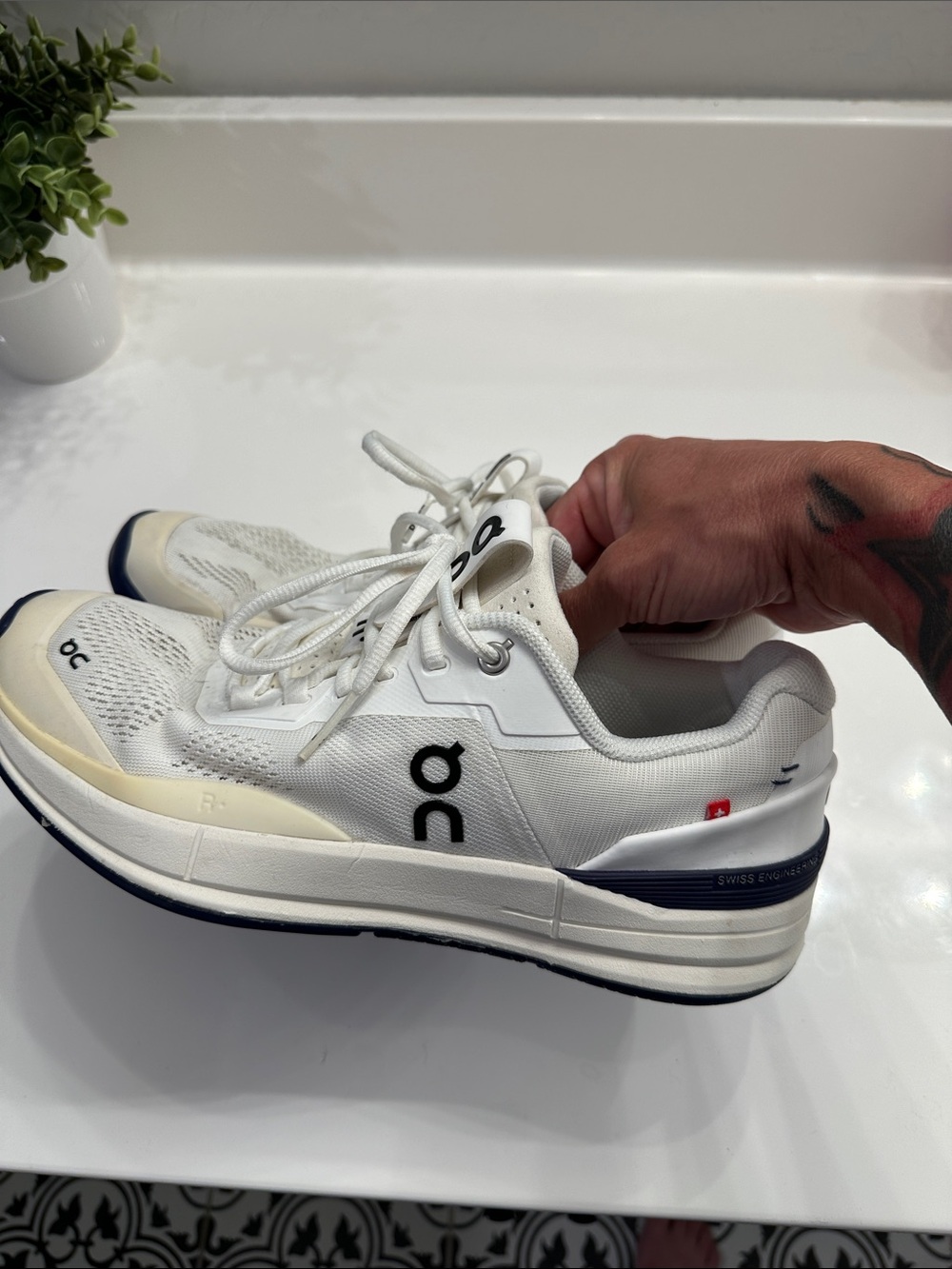 On Running Men's White and Navy Athletic Shoes - Picture 5 of 7